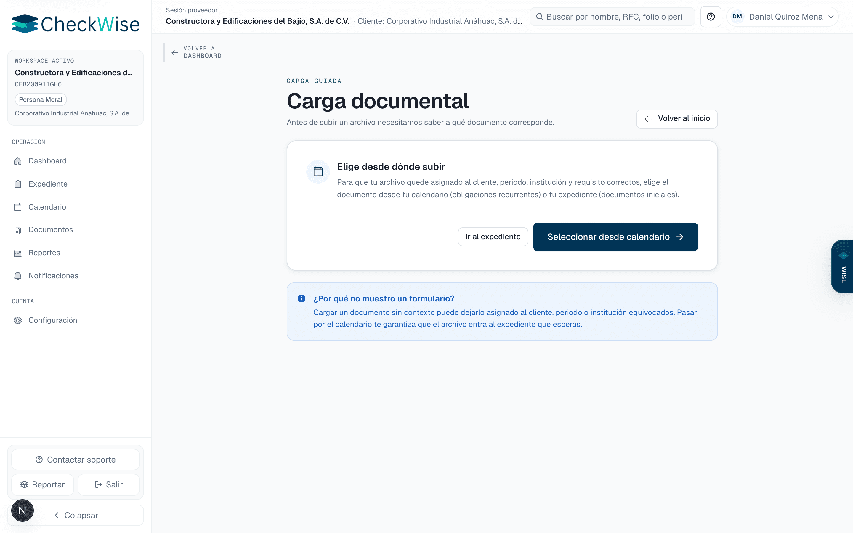 Vista proveedor: carga guiada de evidencia por requisito.