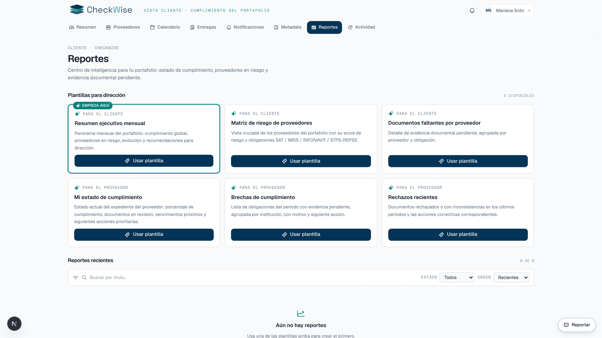 Reportes CheckWise: estado del portafolio para dirección y auditoría.